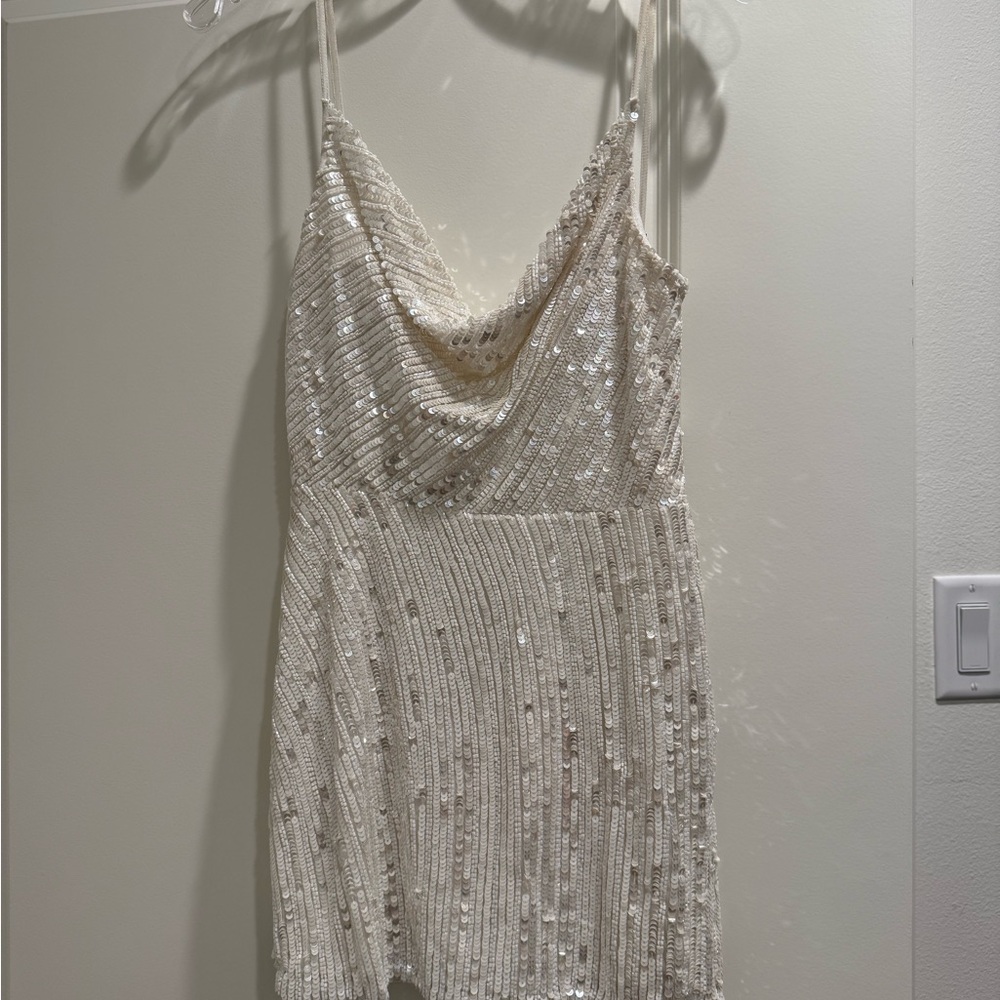 LARA Sequin Mini Dress in White